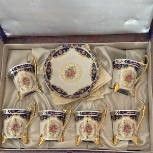 Luxury Floral Espresso Coffee Set with Gold Handles